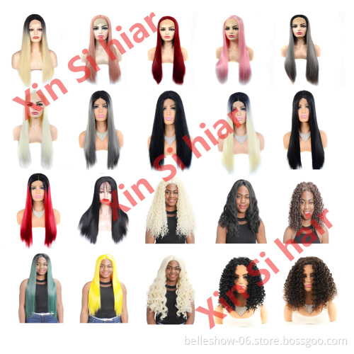 Xin Si Hot sell Wholesale medium-length small curly  head wig cheap synthetic lace front hair wig long straight hair wig